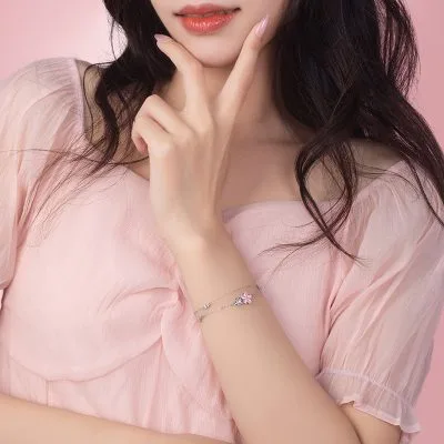 Lắc Tay Bạc Nữ đính đá CZ Hình Bông Hoa Anh đào Cheyenne LILI 096540 2