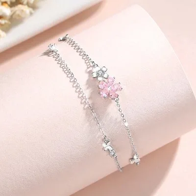 Lắc Tay Bạc Nữ đính đá CZ Hình Bông Hoa Anh đào Cheyenne LILI 096540 3