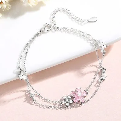 Lắc Tay Bạc Nữ đính đá CZ Hình Bông Hoa Anh đào Cheyenne LILI 096540 4