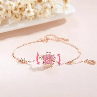 Lắc Tay Bạc Nữ đính đá CZ Hình Bông Hoa Anh đào Jenna LILI 096287 1
