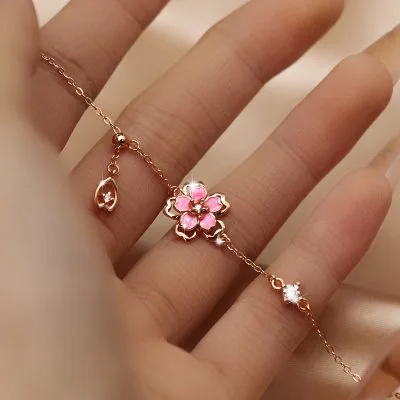 Lắc Tay Bạc Nữ đính đá CZ Hình Bông Hoa Anh đào Jenna LILI 096287 2