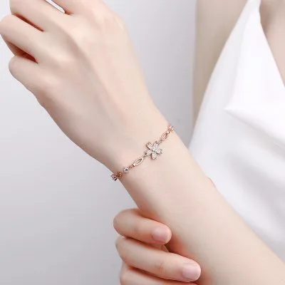 Lắc Tay Bạc Nữ đính đá CZ Hình Bông Hoa Mai Novah LILI 096612 2