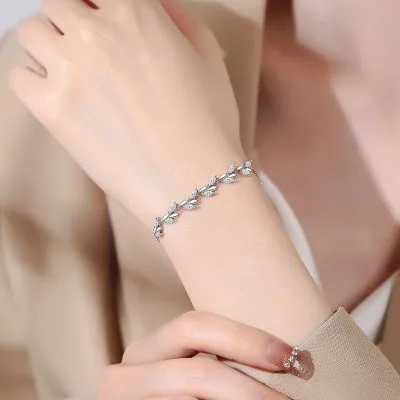 Lắc Tay Bạc Nữ đính đá CZ Hình Cành Và Lá Fallon LILI 096691 2