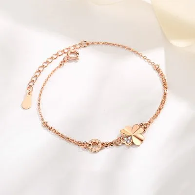 Lắc Tay Bạc Nữ đính đá CZ Hình Cỏ 4 Lá Charley LILI 096631 1