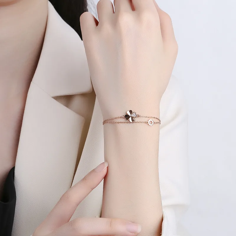 Lắc Tay Bạc Nữ đính đá CZ Hình Cỏ 4 Lá Charley LILI 096631 2
