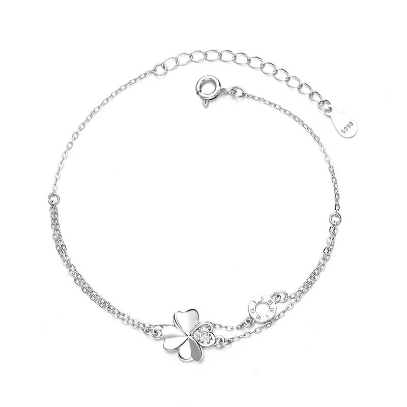 Lắc Tay Bạc Nữ đính đá CZ Hình Cỏ 4 Lá Charley LILI 096631 3