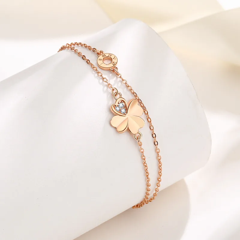 Lắc Tay Bạc Nữ đính đá CZ Hình Cỏ 4 Lá Charley LILI 096631 4