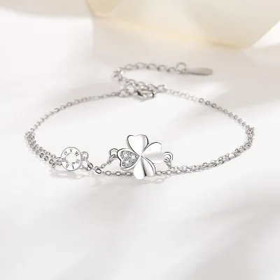 Lắc Tay Bạc Nữ đính đá CZ Hình Cỏ 4 Lá Charley LILI 096631 5