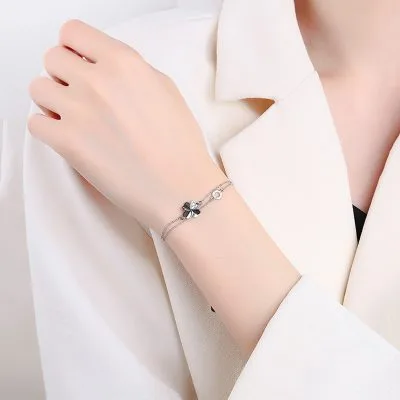 Lắc Tay Bạc Nữ đính đá CZ Hình Cỏ 4 Lá Charley LILI 096631 6