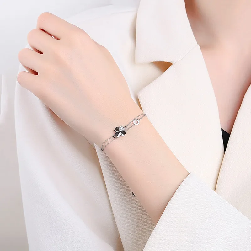 Lắc Tay Bạc Nữ đính đá CZ Hình Cỏ 4 Lá Charley LILI 096631 6