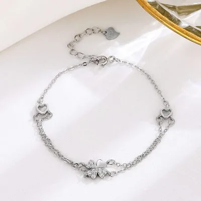 Lắc Tay Bạc Nữ đính đá CZ Hình Cỏ 4 Lá Journi LILI 096181 1