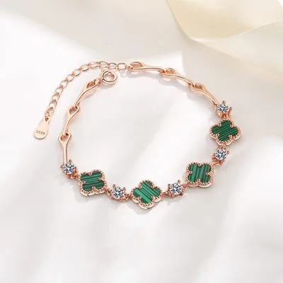 Lắc Tay Bạc Nữ đính đá CZ Hình Cỏ 4 Lá Julie LILI 096698 1