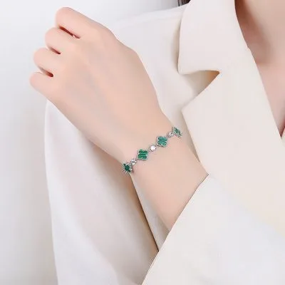 Lắc Tay Bạc Nữ đính đá CZ Hình Cỏ 4 Lá Julie LILI 096698 3