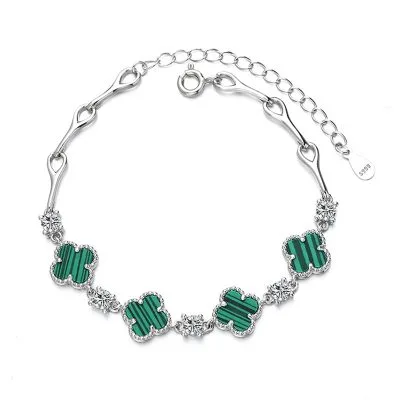 Lắc Tay Bạc Nữ đính đá CZ Hình Cỏ 4 Lá Julie LILI 096698 4