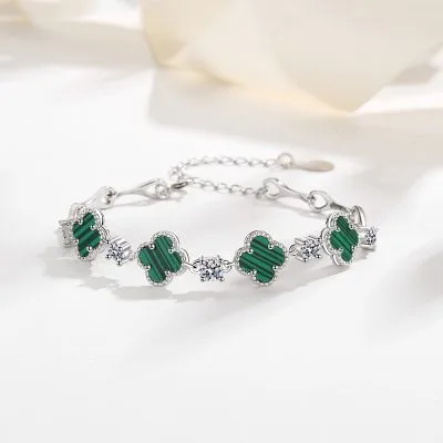 Lắc Tay Bạc Nữ đính đá CZ Hình Cỏ 4 Lá Julie LILI 096698 6