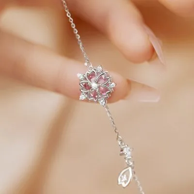 Lắc Tay Bạc Nữ đính đá CZ Hình Hoa Anh đào Sakura LILI 096270 2