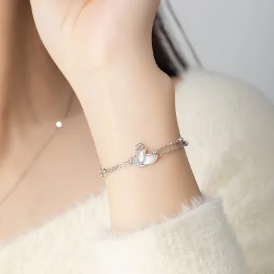 Lắc Tay Bạc Nữ đính đá CZ Hình Thiên Nga Malia LILI 103249 2