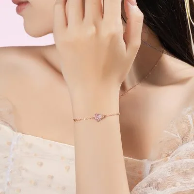 Lắc Tay Bạc Nữ đính đá CZ Hình Trái Tim Elise LILI 103220 2