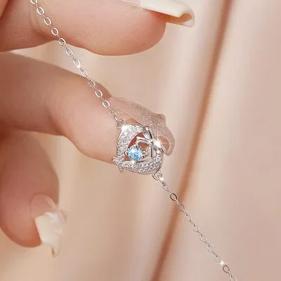 Lắc Tay Bạc Nữ đính đá CZ Hình Trái Tim Ngọt Ngào Louise LILI 096294 2