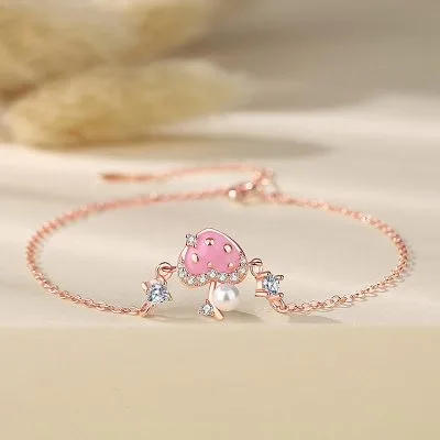 Lắc Tay Bạc Nữ đính đá CZ, Ngọc Trai Hình Cây Nấm Vienna LILI 096525 1