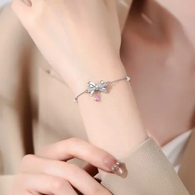 Lắc Tay Bạc Nữ đính đá CZ, Ngọc Trai Hình Chiếc Nơ Xinh Xắn Angie LILI 096721 2