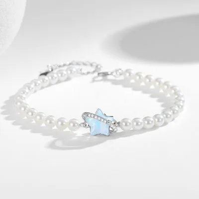 Lắc Tay Bạc Nữ đính đá CZ, Ngọc Trai Ngôi Sao May Mắn Dakota LILI 103212 1