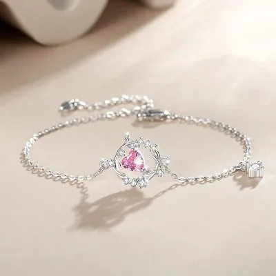 Lắc Tay Bạc Nữ đính đá CZ Trái Tim Cành Và Lá Marilyn LILI 096606 1