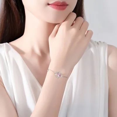 Lắc Tay Bạc Nữ đính đá CZ Trái Tim Cành Và Lá Marilyn LILI 096606 2