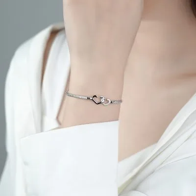 Lắc Tay Bạc Nữ đính đá CZ Trái Tim Ghép đôi Sasha LILI 096310 4