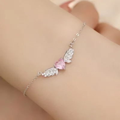 Lắc Tay Bạc Nữ đính đá CZ Trái Tim Thiên Thần Jazmin LILI 096571 2