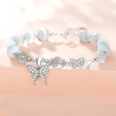 Lắc Tay Bạc Nữ đính đá Mắt Mèo Hình Hồ điệp Gracie LILI 103205 1