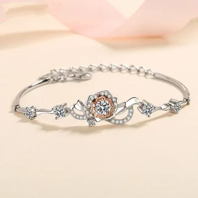 Lắc Tay Bạc Nữ đính Kim Cương Moissanite Hoa Hồng Paulina LILI 097046 1