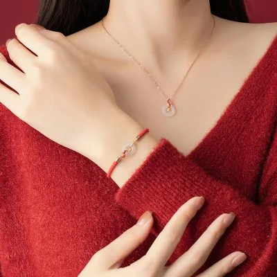 Lắc Tay Bạc Nữ đính Ngọc Bích Hetian đồng điếu Song Ngư Lia LILI 103151 2
