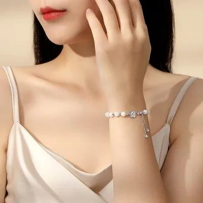Lắc Tay Bạc Nữ đính Ngọc Bích Hetian Hoa đào Adriana LILI 103506 4