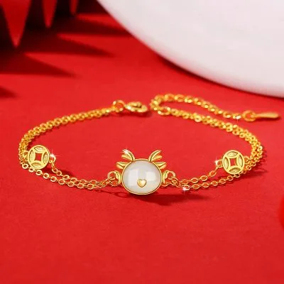 Lắc Tay Bạc Nữ đính Ngọc Bích Hetian Rồng Vàng Talia LILI 103439 1
