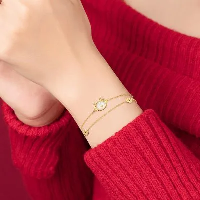 Lắc Tay Bạc Nữ đính Ngọc Bích Hetian Rồng Vàng Talia LILI 103439 2