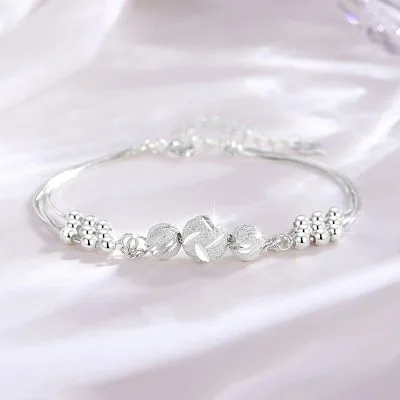 Lắc Tay Bạc Nữ Hình Hạt Tròn 3 Tầng Fatima LILI 103537 1