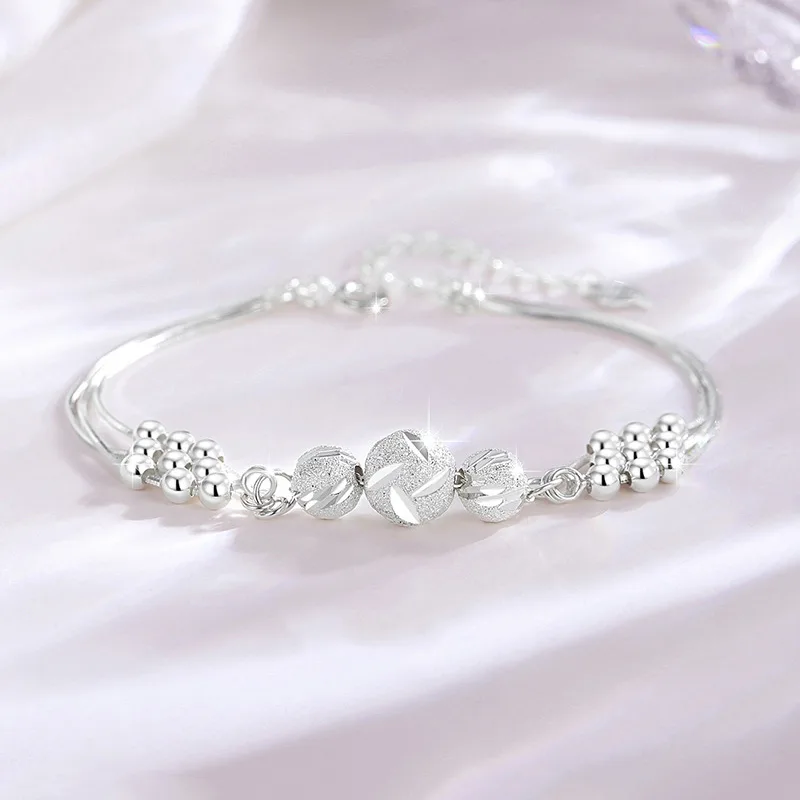 Lắc Tay Bạc Nữ Hình Hạt Tròn 3 Tầng Fatima LILI 103537 1