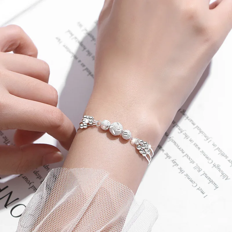 Lắc Tay Bạc Nữ Hình Hạt Tròn 3 Tầng Fatima LILI 103537 2