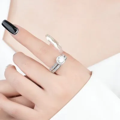 Nhẫn Bạc Nữ đính Kim Cương Moissanite 2 Tầng Quinn LILI 093135 3
