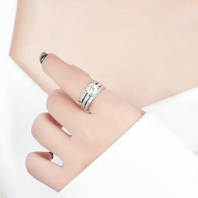 Nhẫn Bạc Nữ đính Kim Cương Moissanite 3 Tầng Tách Rời Alice LILI 093065 2