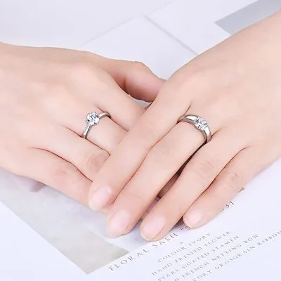 Nhẫn đôi Bạc đính đá CZ 1 Hột Felicity LILI 095654 4