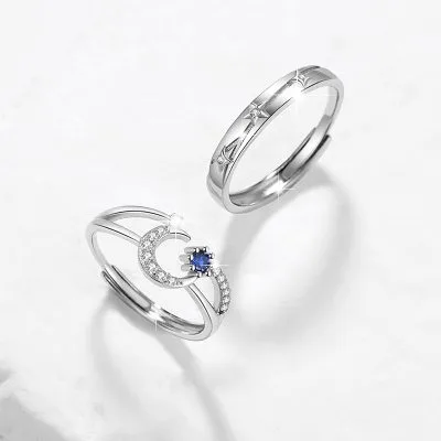 Nhẫn đôi Bạc đính đá CZ Trăng Và Sao Emory LILI 095688 1