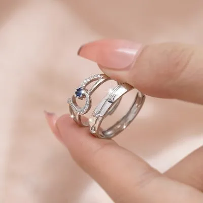 Nhẫn đôi Bạc đính đá CZ Trăng Và Sao Emory LILI 095688 2