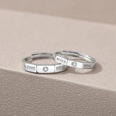 Nhẫn đôi Bạc đôi đính đá CZ Love And Miss You LILI 095525 3
