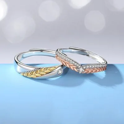Nhẫn đôi Bạc đôi đính đá CZ Hình Cây Lúa Mì Cecelia LILI 095494 1