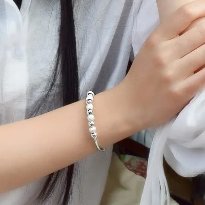 Vòng Tay Bạc đặc Cho Nữ Dạng Kiềng Hạt Bị Tròn Novalee LILI 097154 2