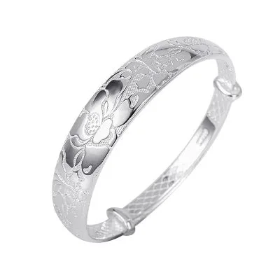 Vòng Tay Bạc đặc Cho Nữ Dạng Kiềng Trơn Hình Bông Sen Aspyn LILI 097107 4