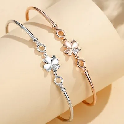 Vòng Tay Bạc Nữ đính đá CZ Hình Cỏ 4 Lá Jessie LILI 097069 4