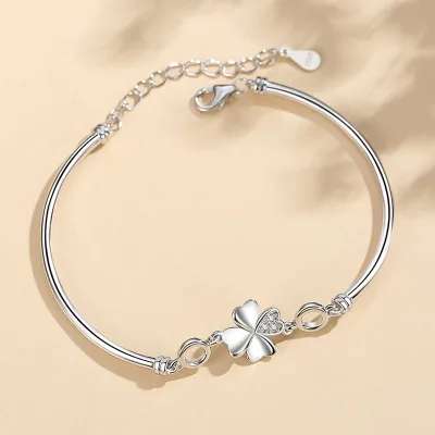Vòng Tay Bạc Nữ đính đá CZ Hình Cỏ 4 Lá Jessie LILI 097069 6